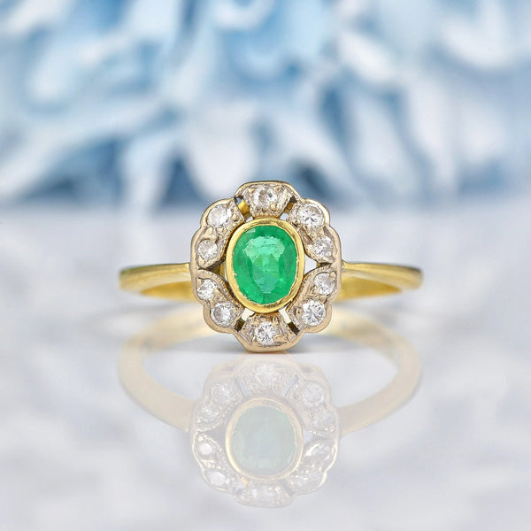 Ellibelle Jewellery Art Deco Style Emerald & Diamond Gold Ring