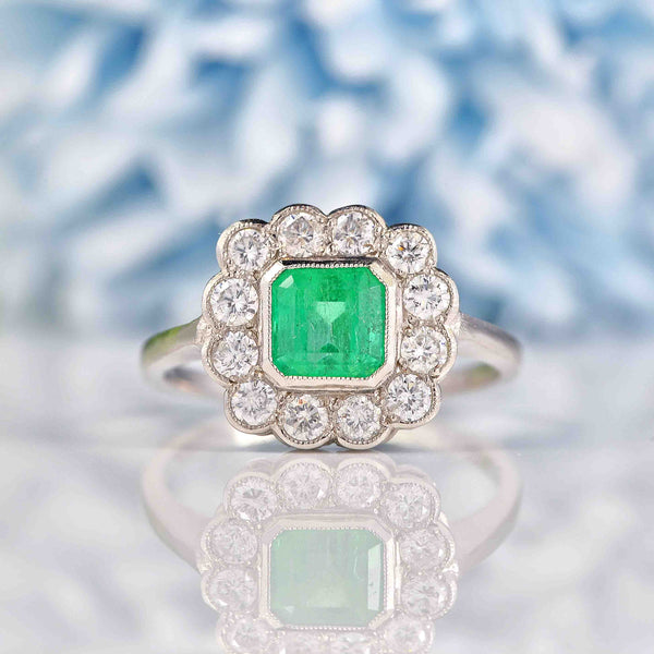 Ellibelle Jewellery Art Deco Style Emerald & Diamond Platinum Engagement Ring