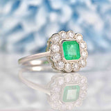 Ellibelle Jewellery Art Deco Style Emerald & Diamond Platinum Engagement Ring