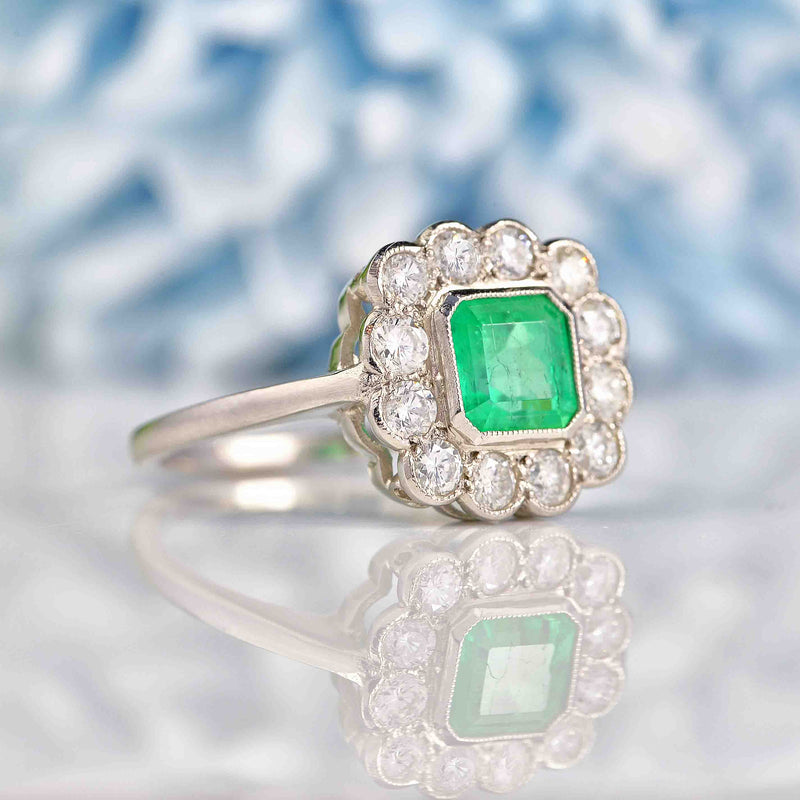 Ellibelle Jewellery Art Deco Style Emerald & Diamond Platinum Engagement Ring