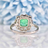 Ellibelle Jewellery Art Deco Style Emerald & Diamond Platinum Engagement Ring