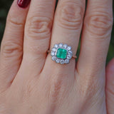 Ellibelle Jewellery Art Deco Style Emerald & Diamond Platinum Engagement Ring