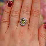 Ellibelle Jewellery Art Deco Style Peridot & Diamond 18ct Gold Panel Ring