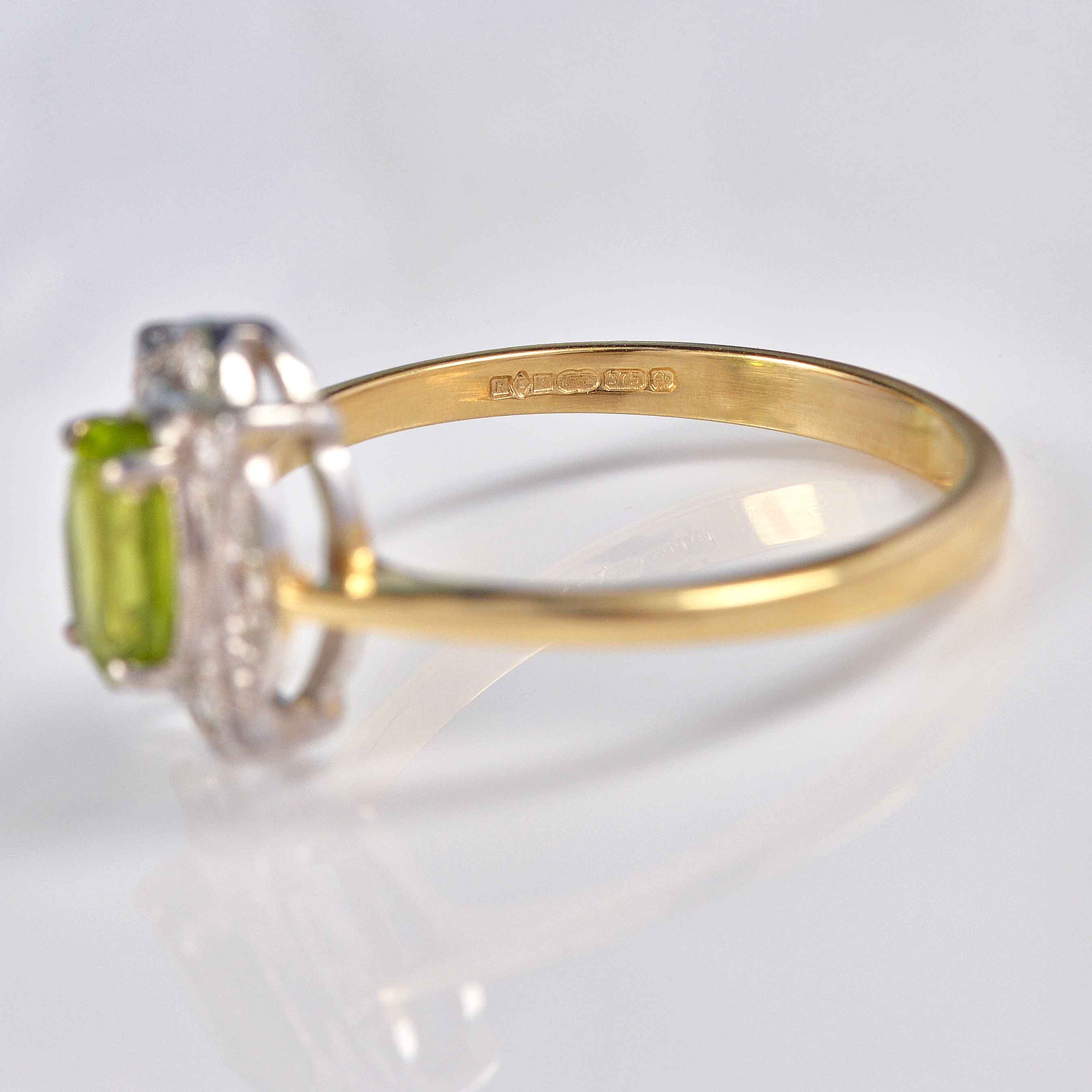 Ellibelle Jewellery Art Deco Style Peridot & Diamond 9ct Gold Ring