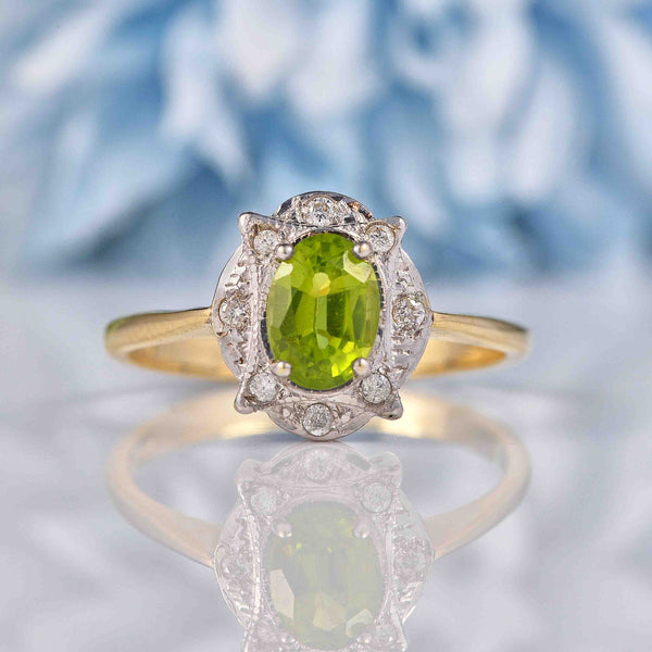 Ellibelle Jewellery Art Deco Style Peridot & Diamond 9ct Gold Ring