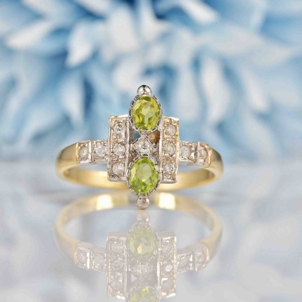 Ellibelle Jewellery Art Deco Style Peridot & Diamond Dress Ring