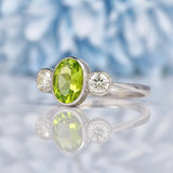 Ellibelle Jewellery Art Deco Style Peridot & Diamond Platinum Three Stone Ring