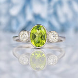 Ellibelle Jewellery Art Deco Style Peridot & Diamond Platinum Three Stone Ring