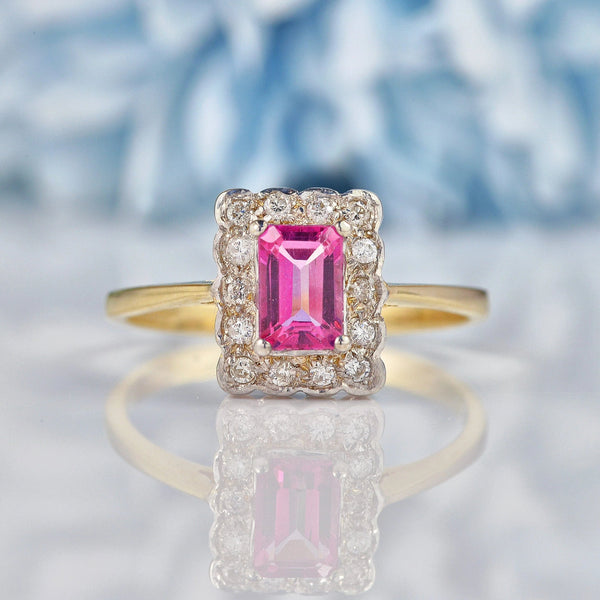 Ellibelle Jewellery Art Deco Style Pink Topaz & Diamond 9ct Gold Panel Ring