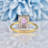 Ellibelle Jewellery Art Deco Style Pink Topaz & Diamond 9ct Gold Panel Ring