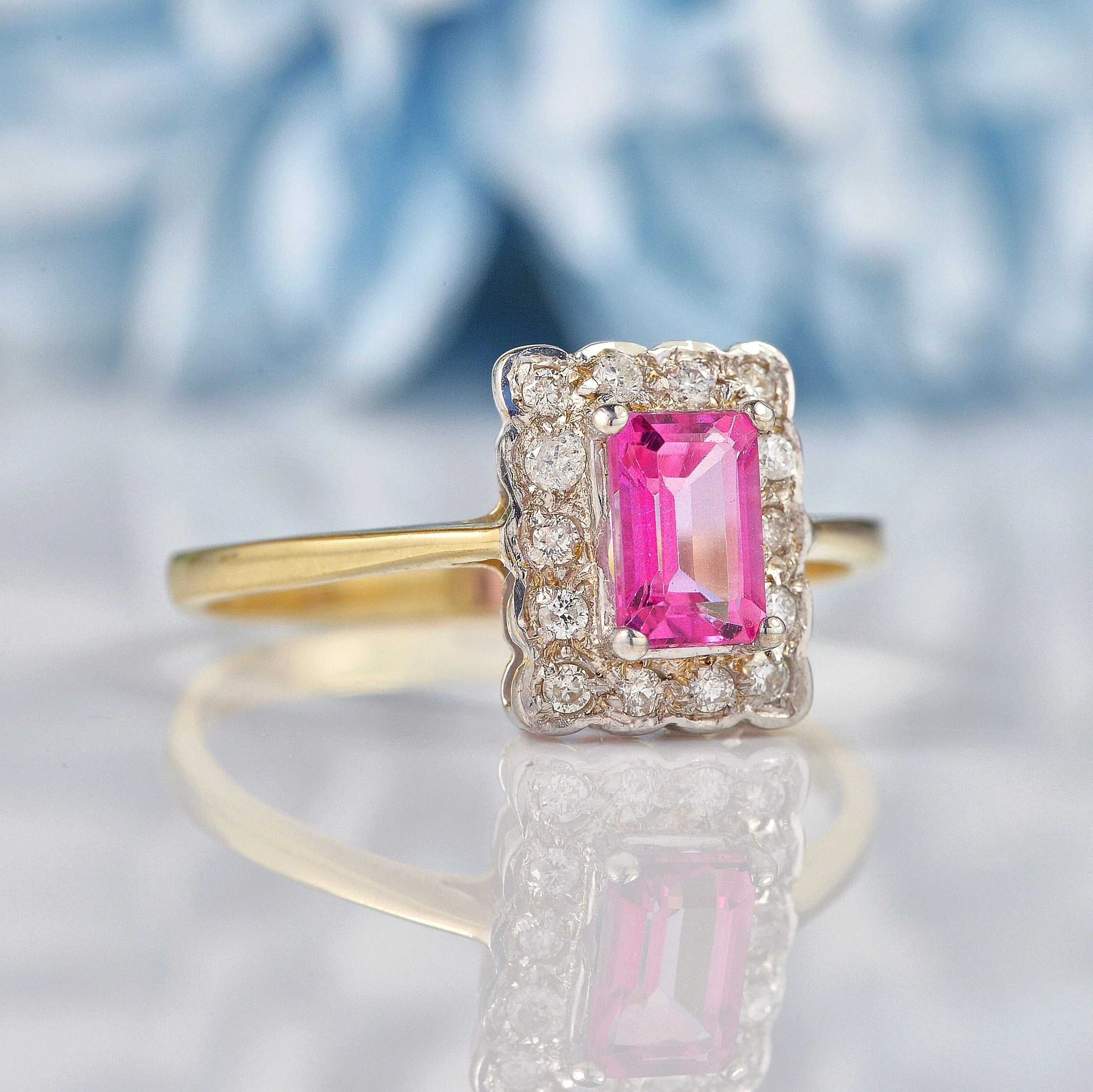 Ellibelle Jewellery Art Deco Style Pink Topaz & Diamond 9ct Gold Panel Ring