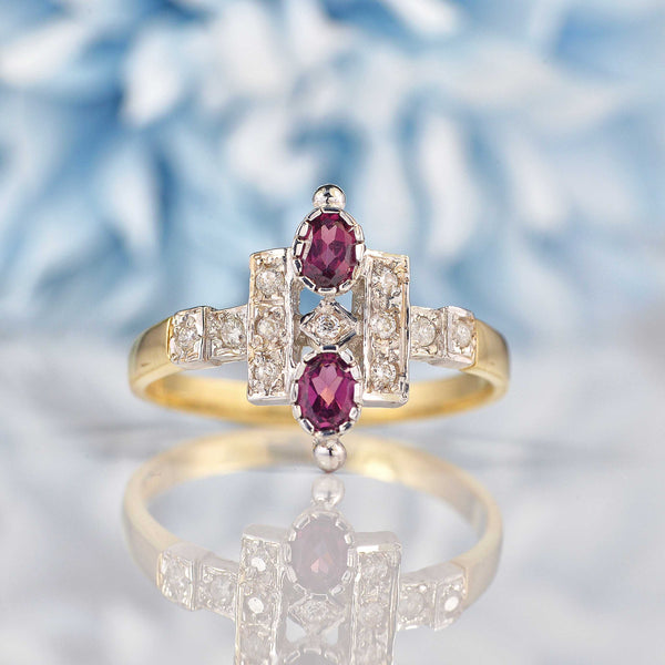 Ellibelle Jewellery Art Deco Style Rhodolite Garnet & Diamond Dress Ring