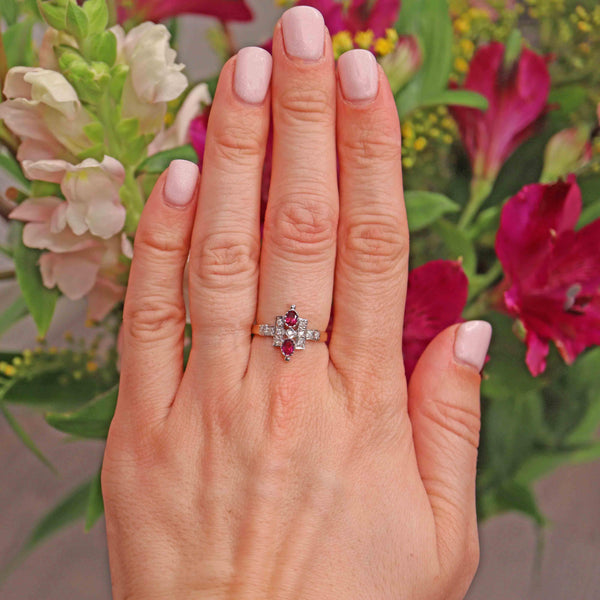 Ellibelle Jewellery Art Deco Style Rhodolite Garnet & Diamond Dress Ring