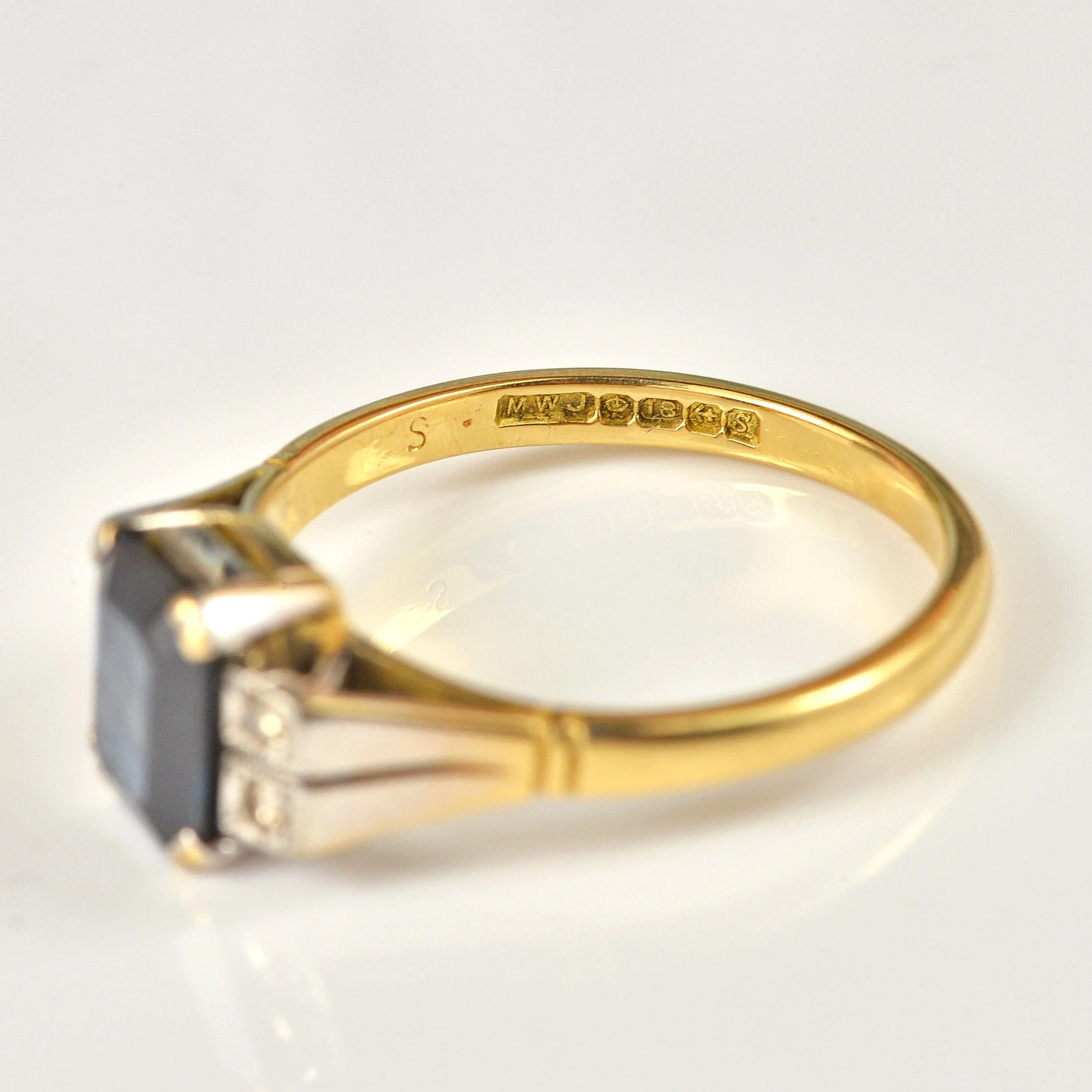 Ellibelle Jewellery ART DECO STYLE SAPPHIRE & DIAMOND 18CT GOLD RING