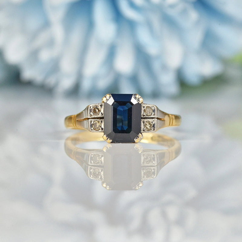 Ellibelle Jewellery ART DECO STYLE SAPPHIRE & DIAMOND 18CT GOLD RING