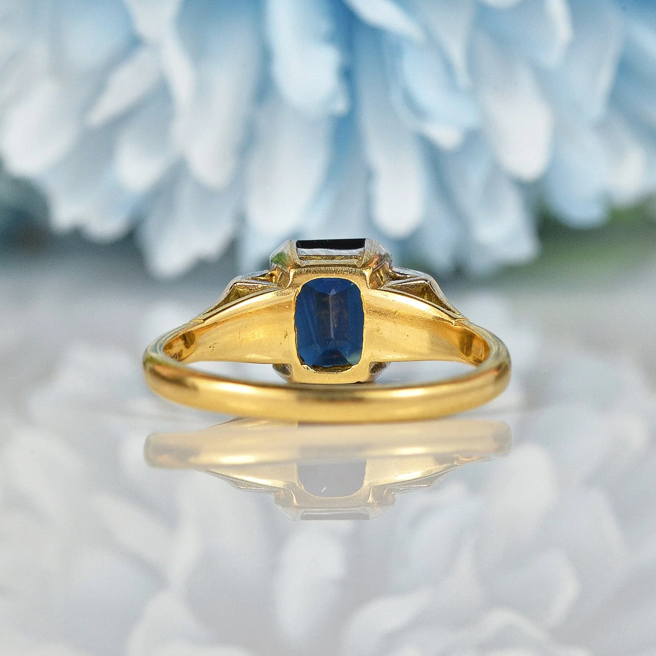 Ellibelle Jewellery ART DECO STYLE SAPPHIRE & DIAMOND 18CT GOLD RING