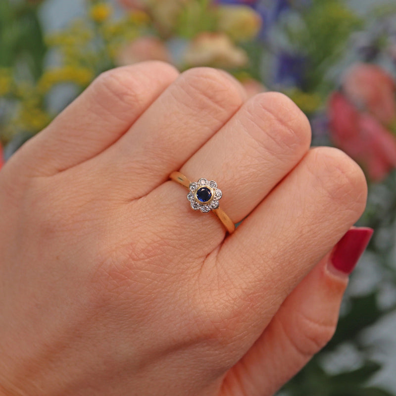 Ellibelle Jewellery Art Deco Style Sapphire & Diamond Daisy Cluster Ring