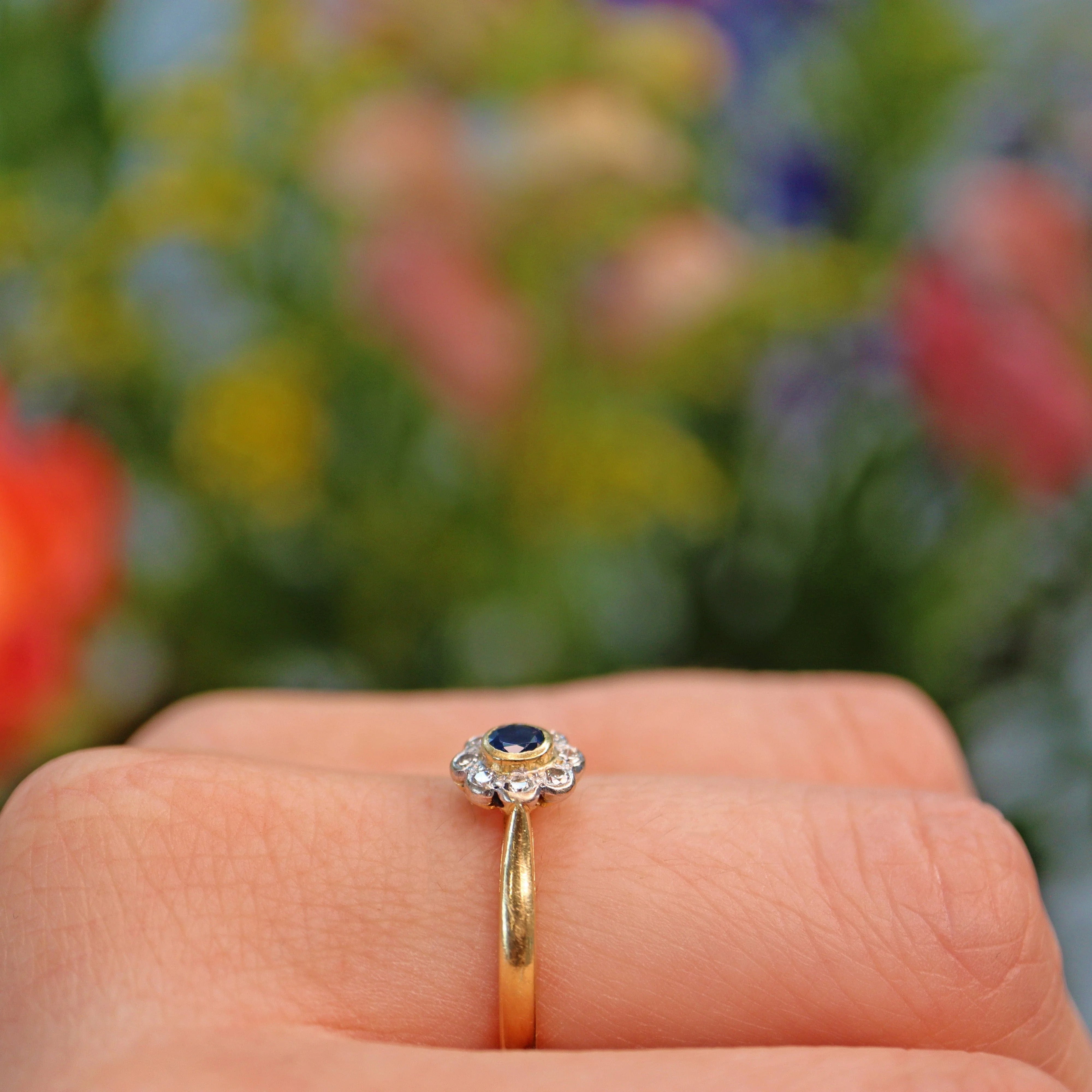 Ellibelle Jewellery Art Deco Style Sapphire & Diamond Daisy Cluster Ring