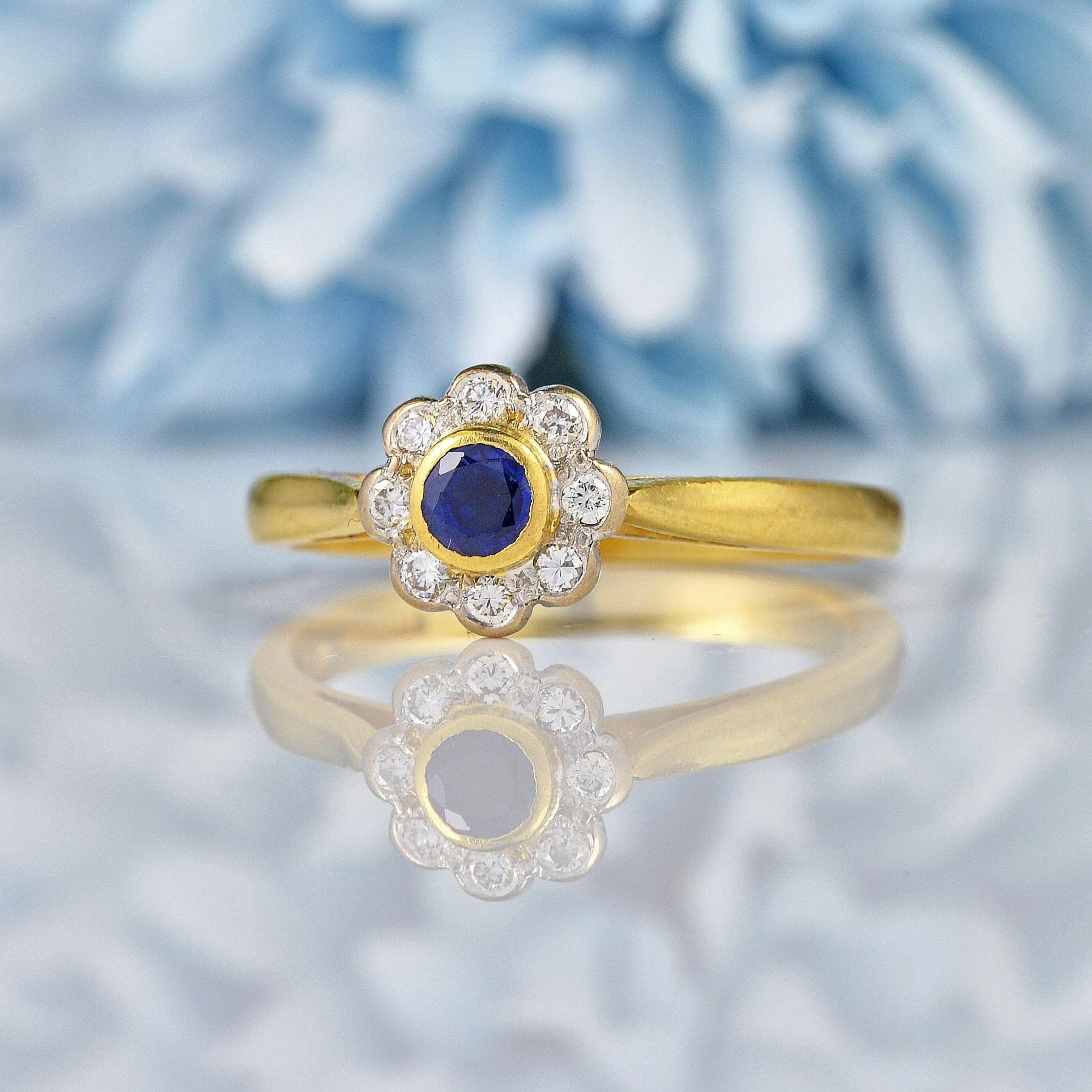 Ellibelle Jewellery Art Deco Style Sapphire & Diamond Daisy Cluster Ring