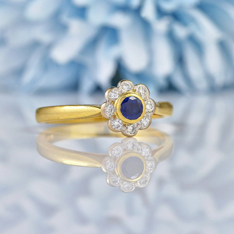 Ellibelle Jewellery Art Deco Style Sapphire & Diamond Daisy Cluster Ring