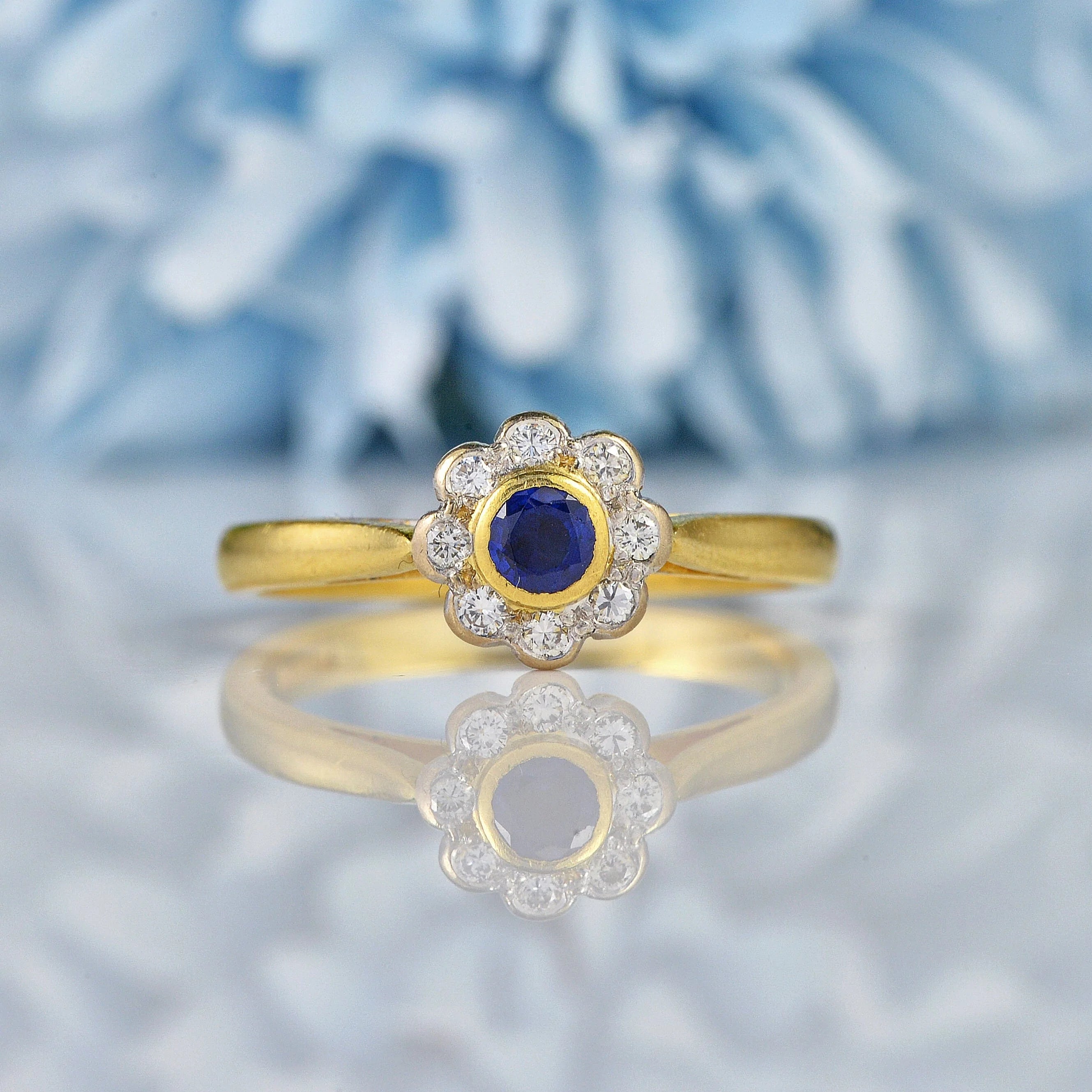 Ellibelle Jewellery Art Deco Style Sapphire & Diamond Daisy Cluster Ring