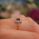 Ellibelle Jewellery Art Deco Style Square Sapphire & Diamond Ring