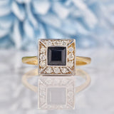Ellibelle Jewellery Art Deco Style Square Sapphire & Diamond Ring