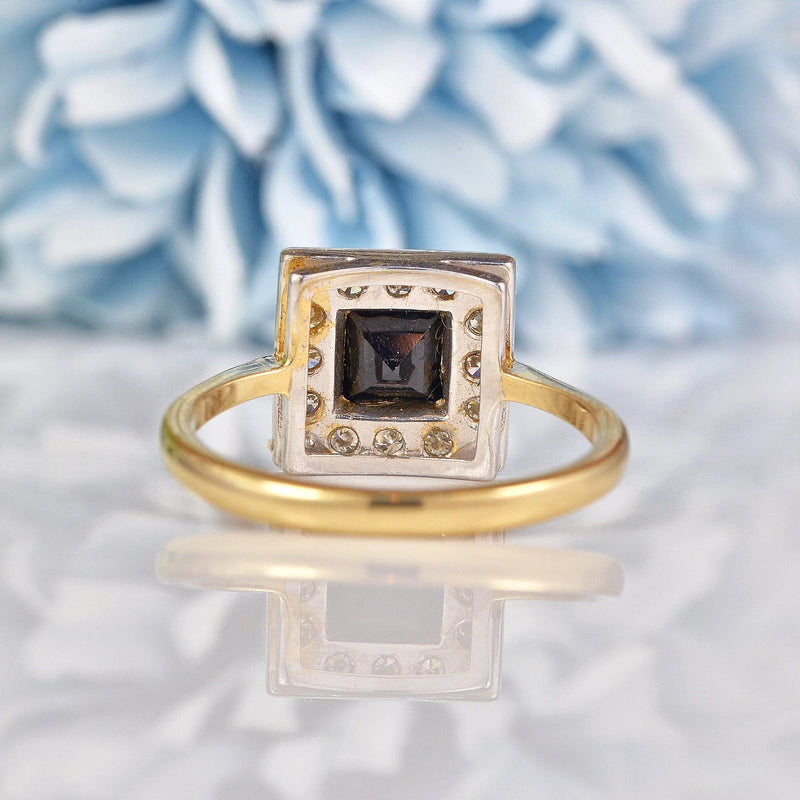 Ellibelle Jewellery Art Deco Style Square Sapphire & Diamond Ring