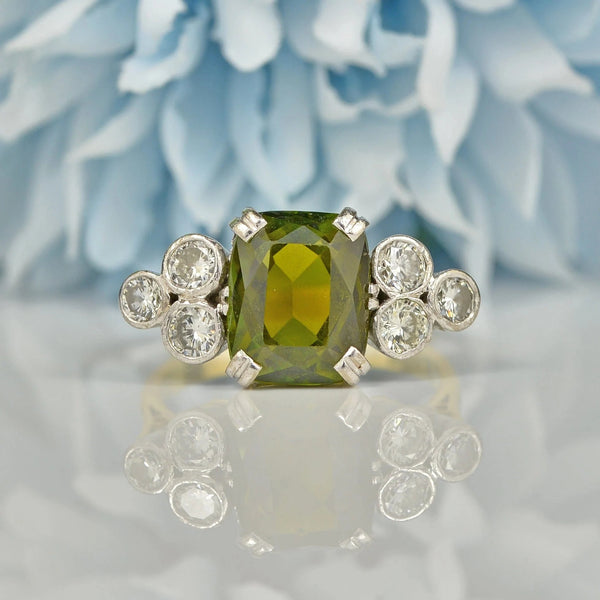 ART DECO STYLE TOURMALINE & DIAMOND 18CT GOLD RING