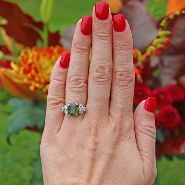 ART DECO STYLE TOURMALINE & DIAMOND 18CT GOLD RING