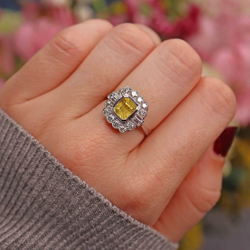 Ellibelle Jewellery Art Deco Style Yellow Sapphire & Diamond Engagement Ring (2.00ct)