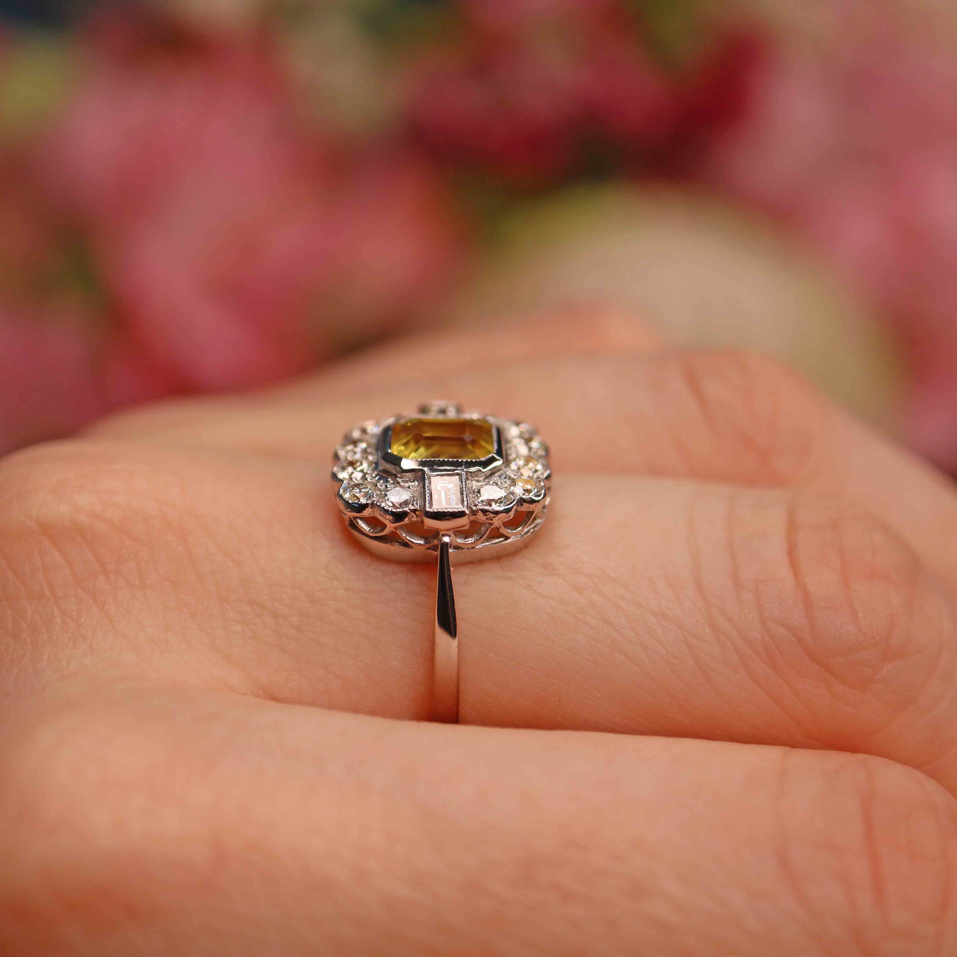 Ellibelle Jewellery Art Deco Style Yellow Sapphire & Diamond Engagement Ring (2.00ct)