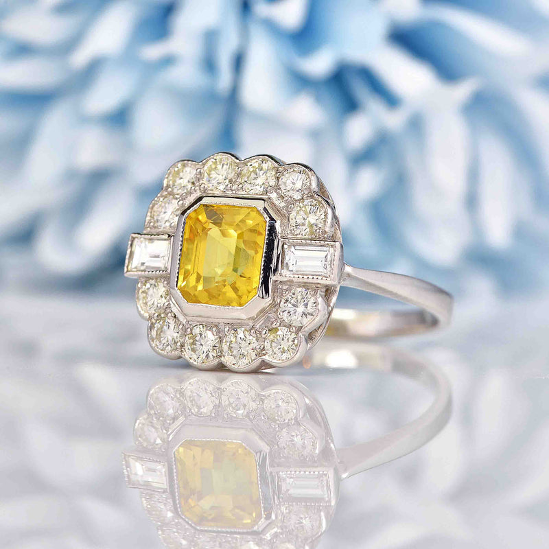 Ellibelle Jewellery Art Deco Style Yellow Sapphire & Diamond Engagement Ring (2.00ct)