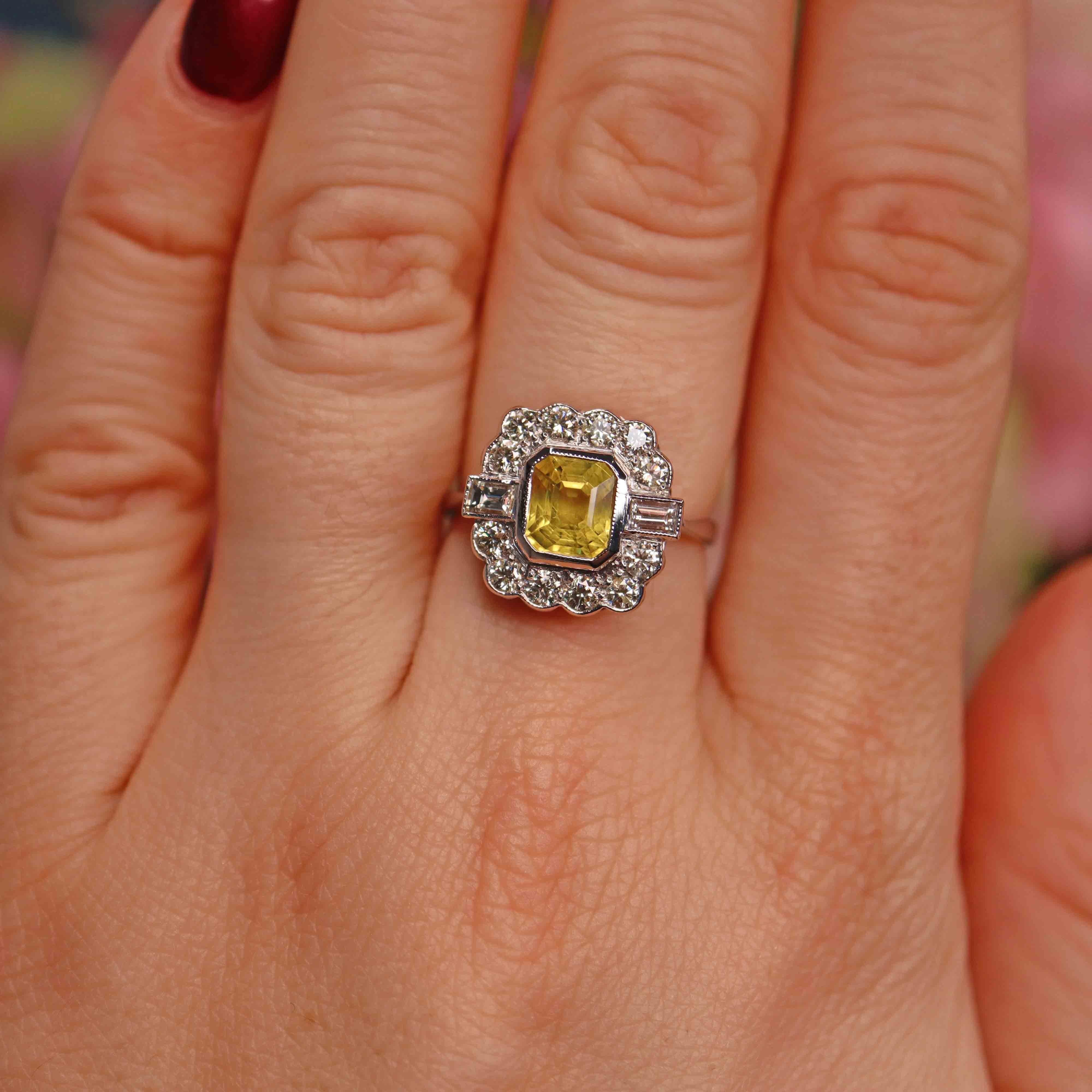 Ellibelle Jewellery Art Deco Style Yellow Sapphire & Diamond Engagement Ring (2.00ct)