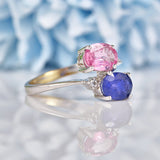 Ellibelle Jewellery Blue & Pink Sapphire White Gold Toi et Moi Ring