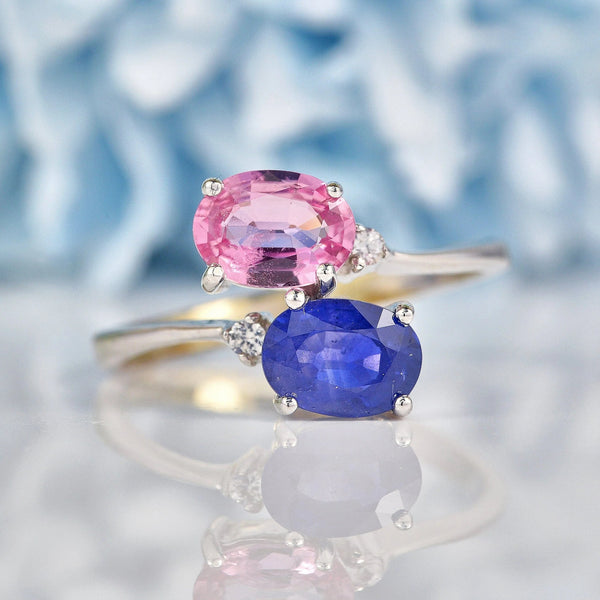 Ellibelle Jewellery Blue & Pink Sapphire White Gold Toi et Moi Ring