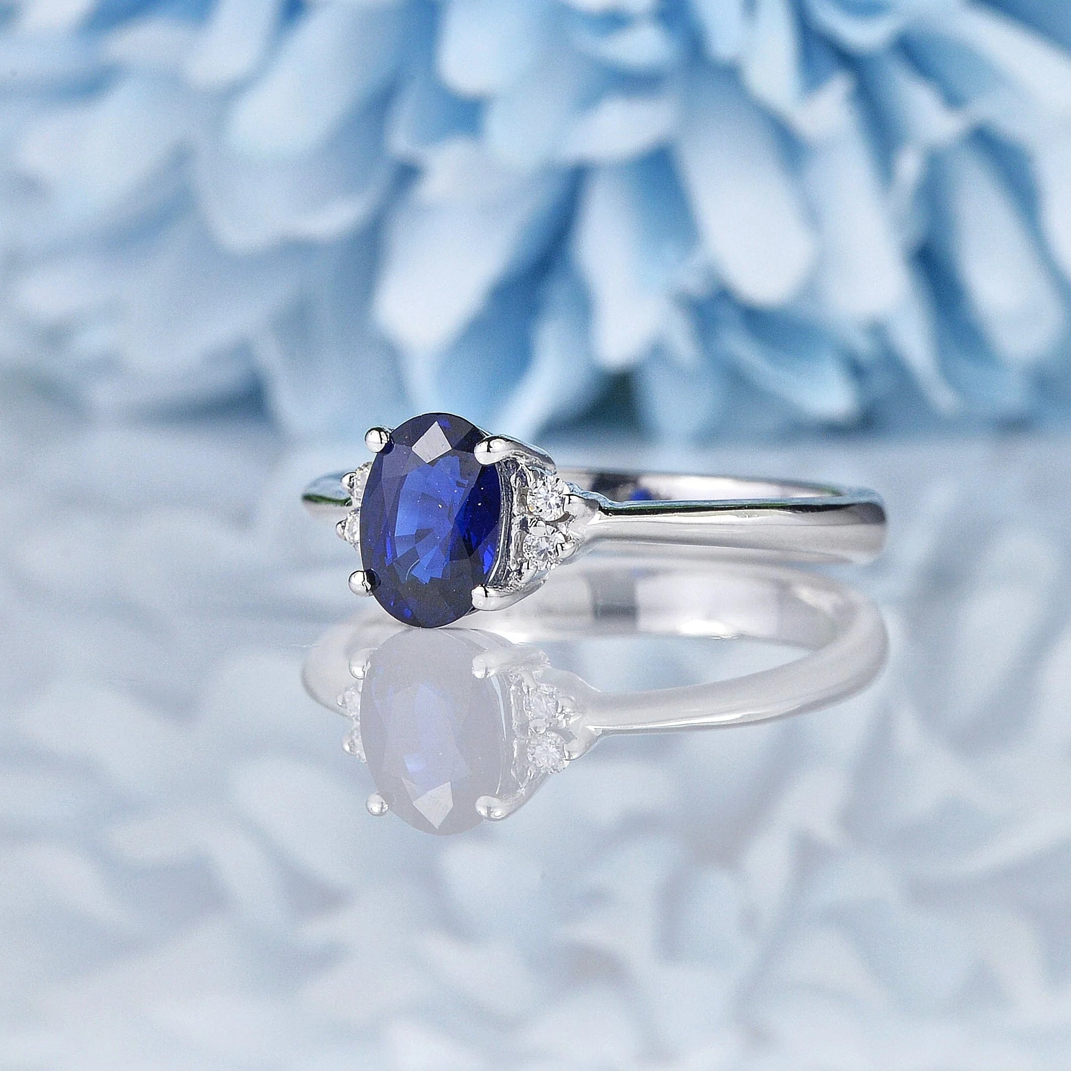 Ellibelle Jewellery Blue Sapphire & Diamond 18ct White Gold Ring