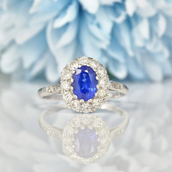 Ellibelle Jewellery Blue Sapphire & Diamond Platinum Cluster Ring