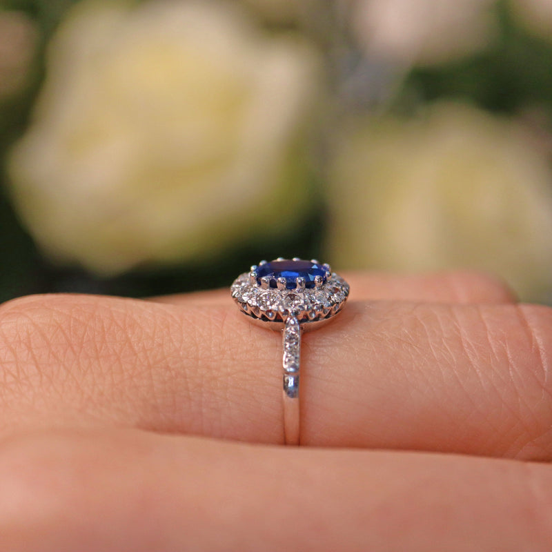 Ellibelle Jewellery Blue Sapphire & Diamond Platinum Cluster Ring