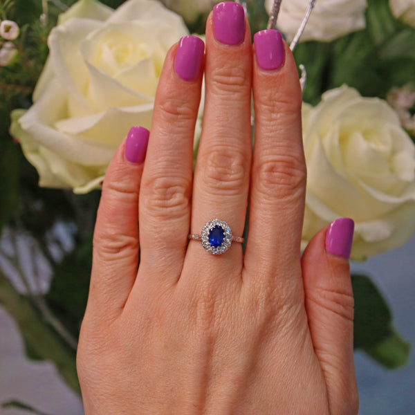 Ellibelle Jewellery Blue Sapphire & Diamond Platinum Cluster Ring