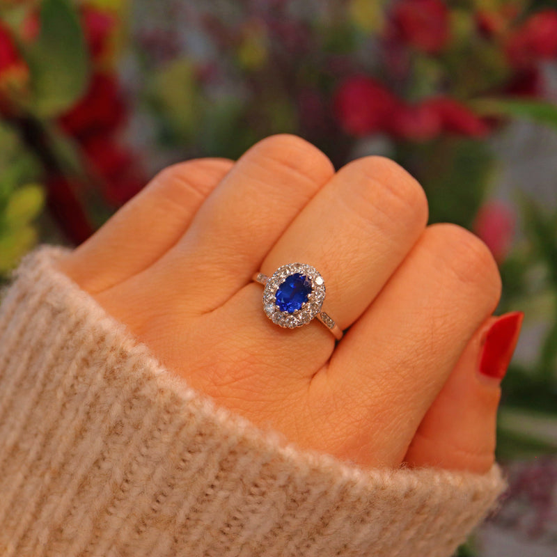 Ellibelle Jewellery Blue Sapphire & Diamond Platinum Cluster Ring