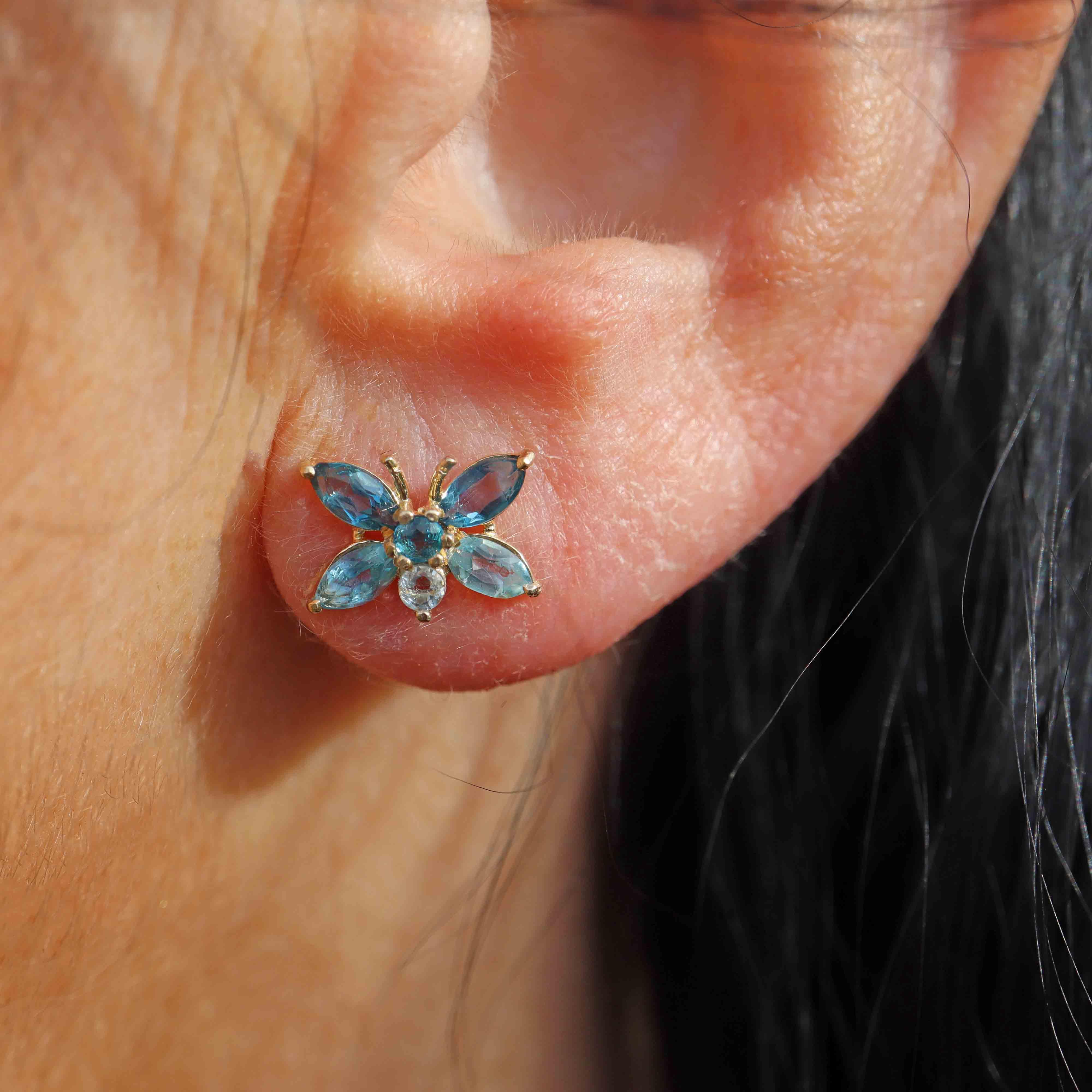 Ellibelle Jewellery Blue Topaz 9ct Gold Butterfly Stud Earrings