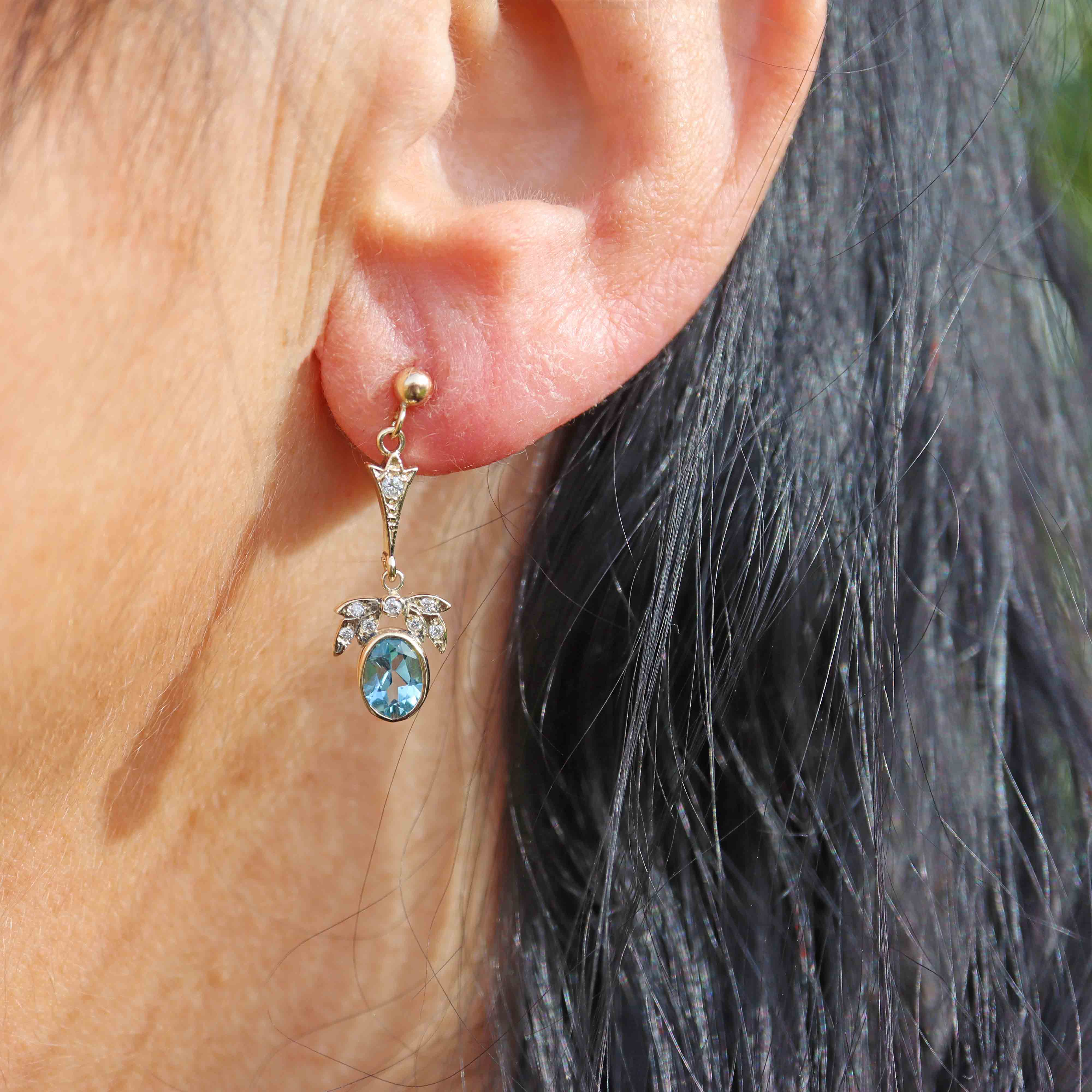 Ellibelle Jewellery Blue Topaz & Diamond Gold Pendant Drop Earrings