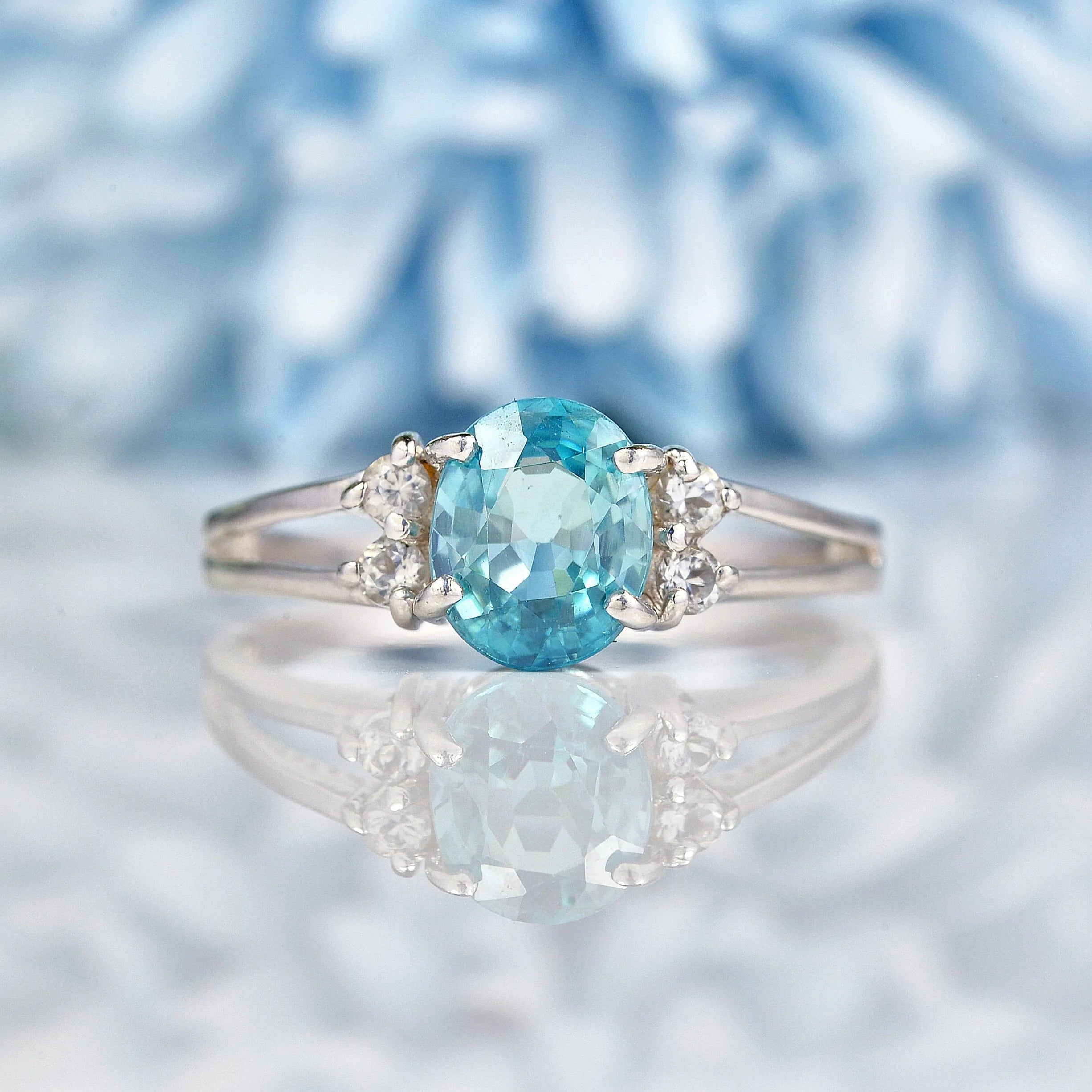 Ellibelle Jewellery Blue Zircon 9ct White Gold Ring