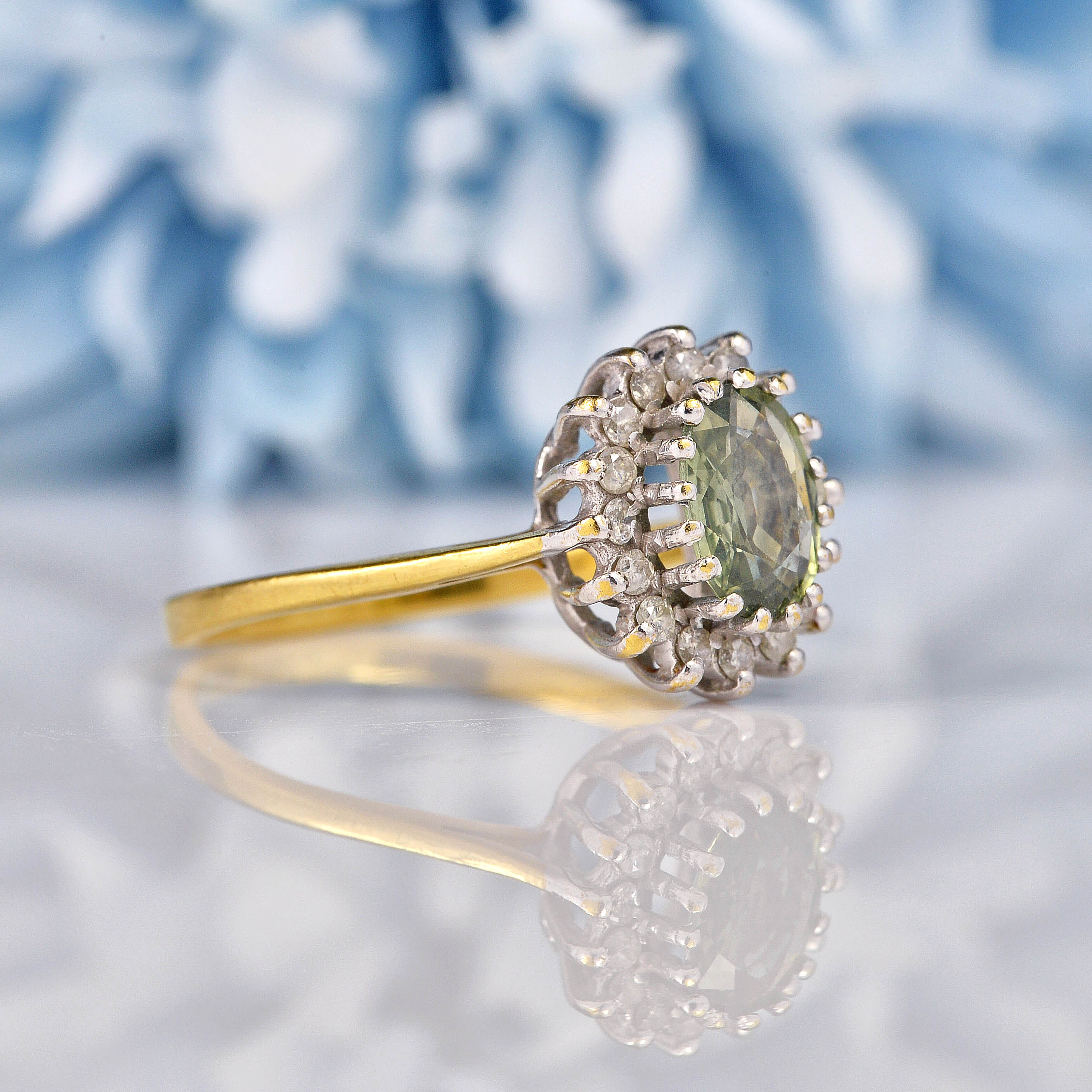 Ellibelle Jewellery Chrysoberyl & Diamond 18ct Gold Cluster Ring