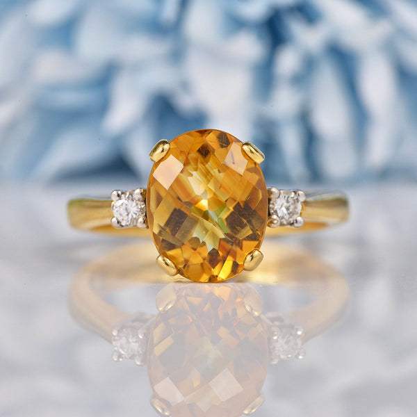 Ellibelle Jewellery Citrine & Diamond 18ct Gold Three Stone Ring