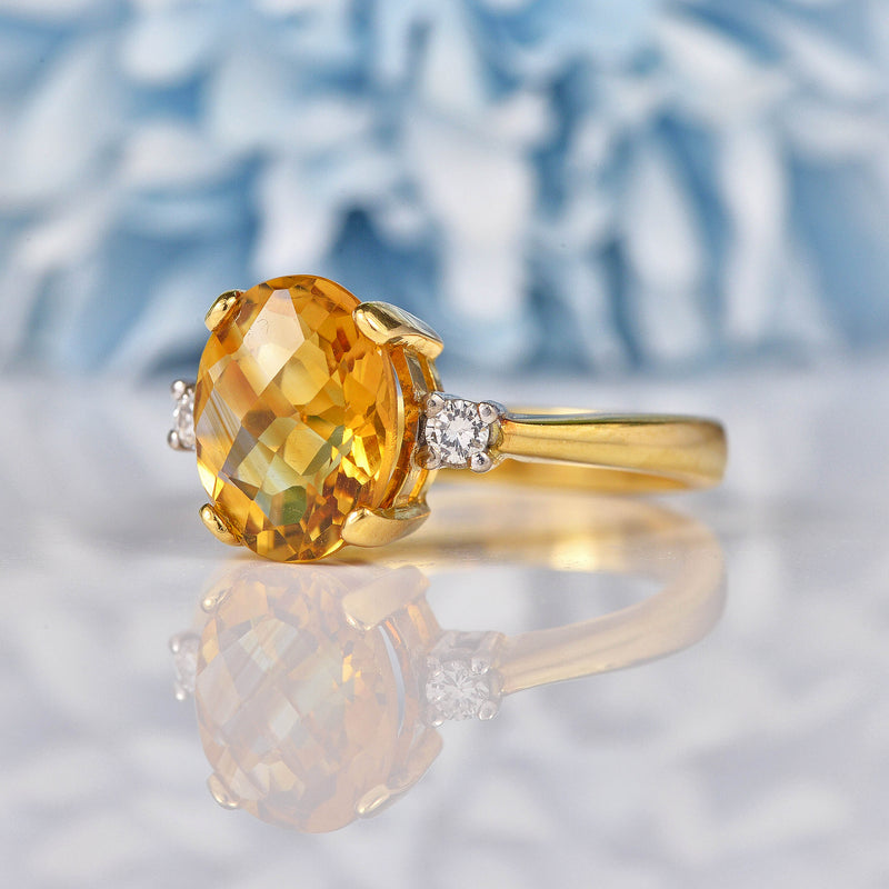 Ellibelle Jewellery Citrine & Diamond 18ct Gold Three Stone Ring