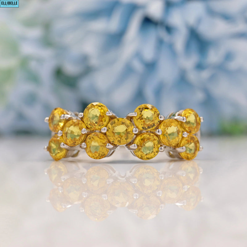 Ellibelle Jewellery CITRINE & DIAMOND 9CT WHITE GOLD CLUSTER RING