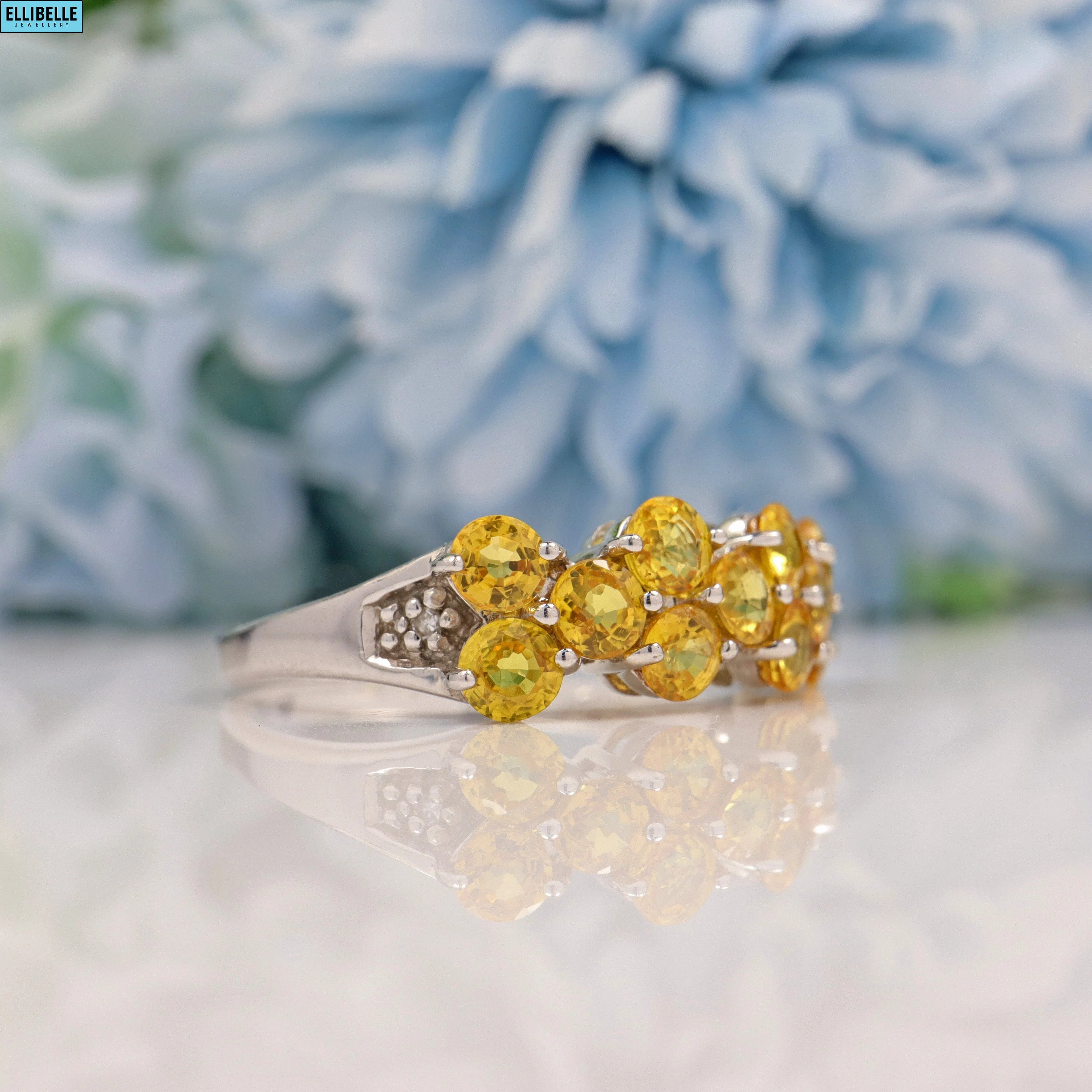 Ellibelle Jewellery CITRINE & DIAMOND 9CT WHITE GOLD CLUSTER RING