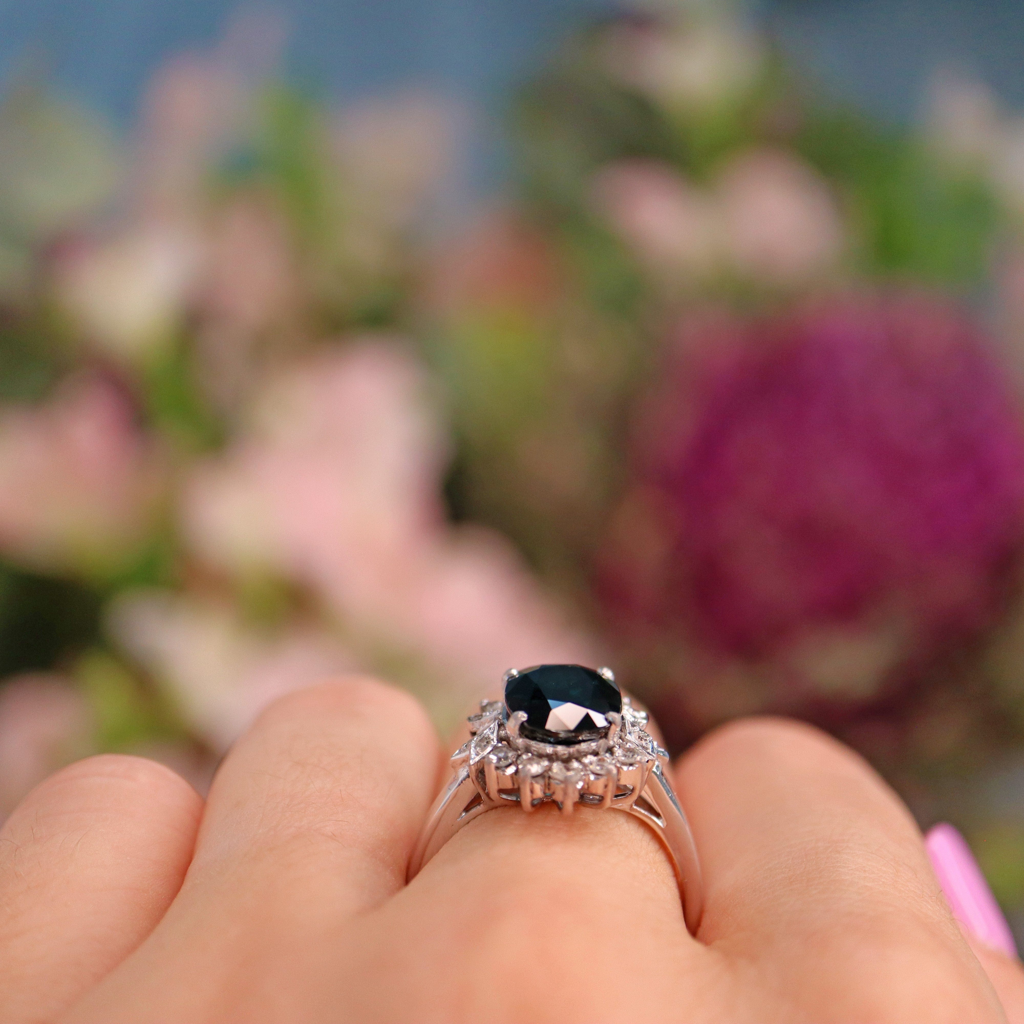 Ellibelle Jewellery Dark Sapphire & Diamond White Gold Cluster Ring (4.00ct)